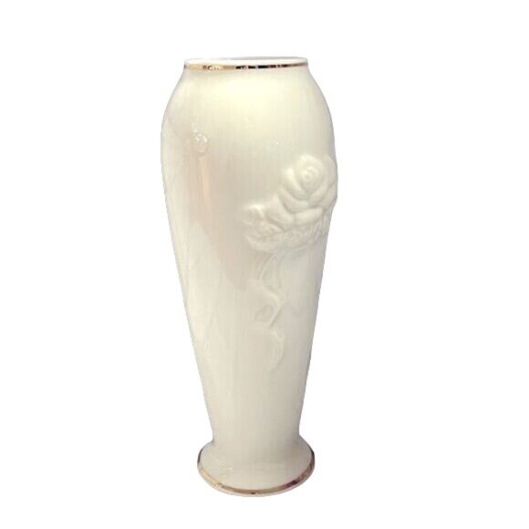 Lenox Rose Vase Blossom Bud Flower Ivory Cream 24K Gold Trim 6” 1980s VINTAGE - Picture 5 of 8